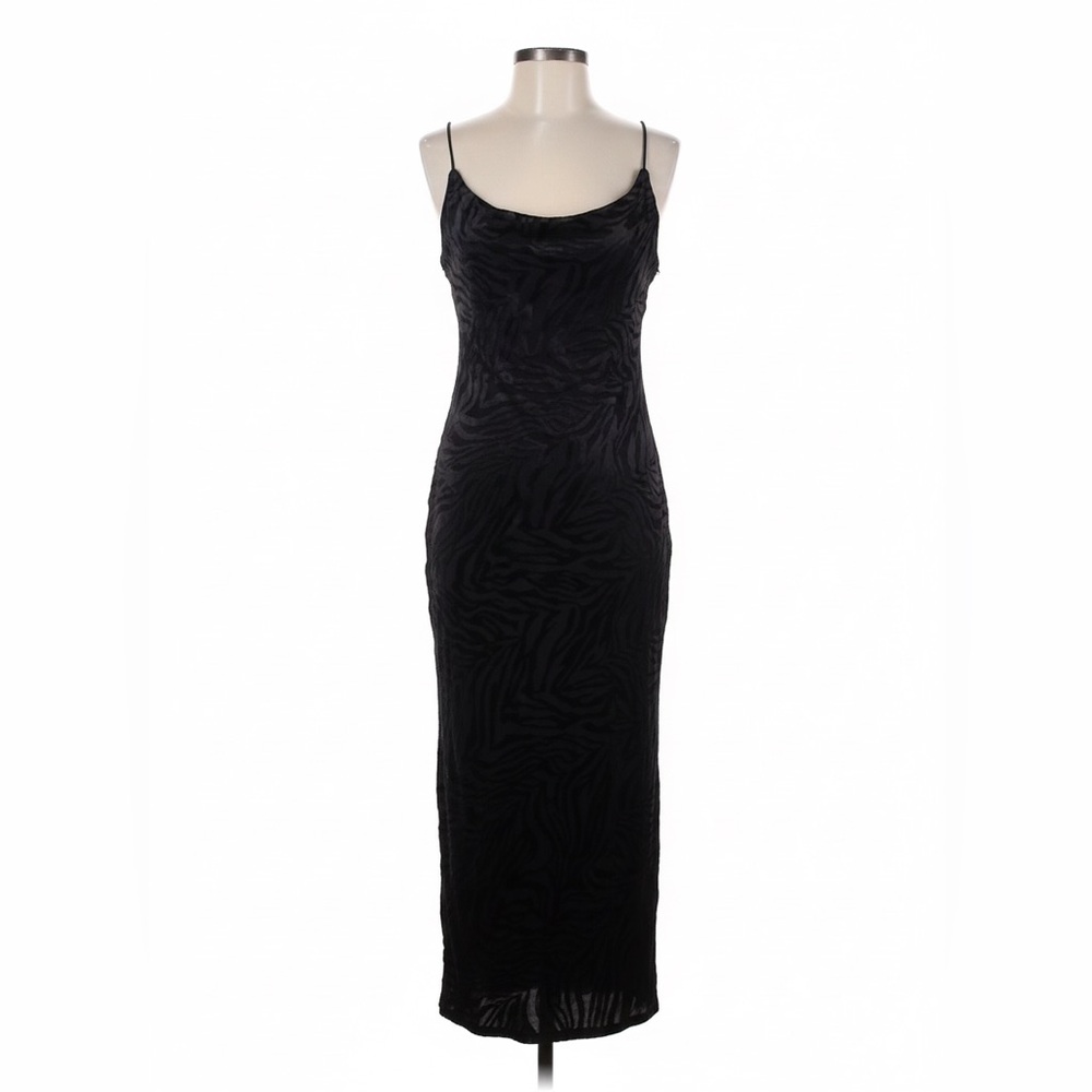 Black Velvet Zebra‎ Print Strappy Stretch Maxi Long Dress XS